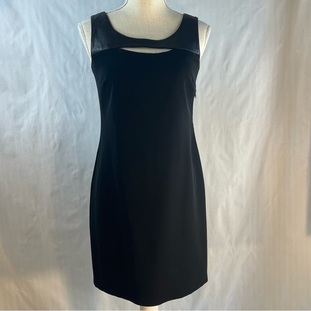 Drew Little Black Dress Sleeveless Leather Accents Exposed Back Zipper 2 👍
